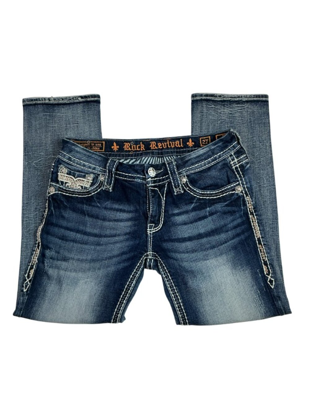 Rock Revival Betty Capri Jeans Womens 27 Distressed Contrast Stitching - Picture 5 of 11